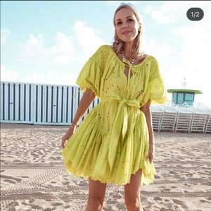 Innika Choo mini frill Meg nettick dress in lime